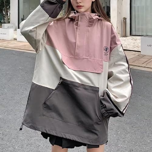 GURUNVANI Mens Color Blocked Anorak Jacket Half Zip Hooded Windbreaker Coat Unisex Outdoor Pullover Jacket thumbnail 4