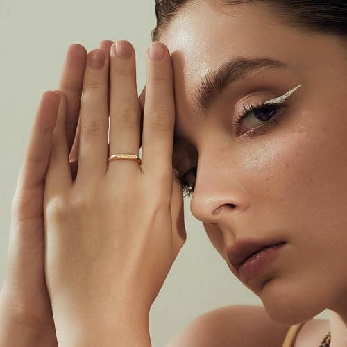 YeGieonr 14K Gold Plated Signet Rings for Women Non Tarnish 925 Sterling Silver Dainty Stackable Gold Ring, Waterproof Engraved Flower Thin Band Unique Everyday Jewelry Gift thumbnail 4
