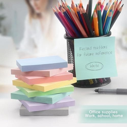 Sticky Notes 3x3 Inch, 8 Pads Light Colors Self-Adhesive, 8 Assorted Pastel Colors, 80 Sheets/Pad, Reusable Notepads for Office, School, and Home thumbnail 7