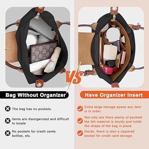 LOUKAYCCI Purse Organizer Insert for Le Pliage Medium Handbags Insert Organizer (Brown, Medium) thumbnail 3