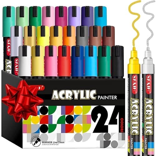 SFAIH Acrylic Creative Markers - 3mm Replaceable Nibs 24 Colors, Large Ink Capacity, Ultra-High Coverage, Non-Bleeding Water-Based Ink, Drawing Markers for Art Supplies, Wood, Fabric, Rock Painting - Image 1