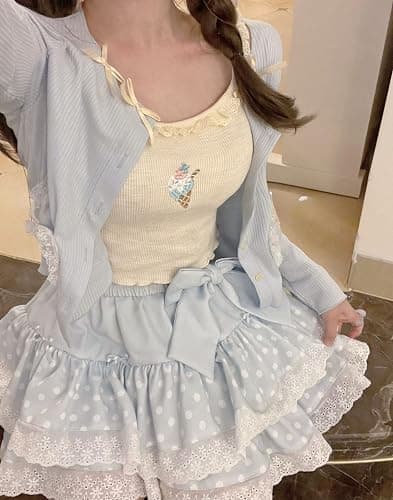 Wayolyn Sweet Lolita Mini Skirt for Women Bow Cake Skirt High Waist Kawaii Vintage Layered Lace Party A-line Mini Skirts thumbnail 3