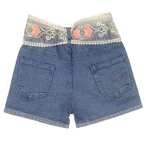 Peacolate 4-10Y Little&Big Girls Denim Summer Shorts Teens Elastic Waistband Heart Jeans thumbnail 3