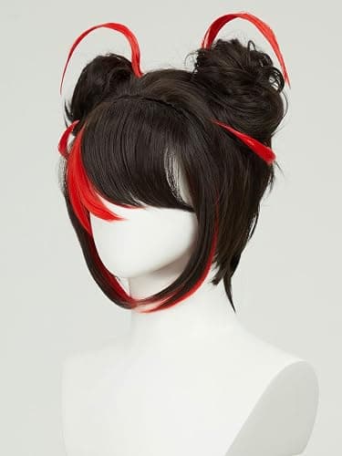 Micotaku Miraculous Ladybug Shadybug Cosplay Wig Black and Red Wig With Two Hair Buns and Six Red Hair Pieces Halloween Costume Party Outfit for Christmas Synthetic Wig+ Wig Cap thumbnail 3