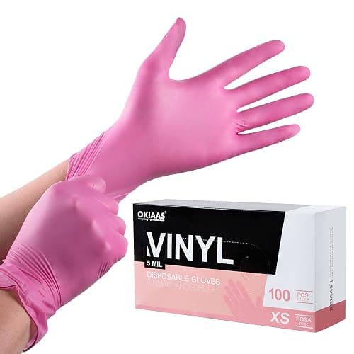 OKIAAS Black/Pink Vinyl Disposable Gloves Latex Free, Food Grade, 5 mil, Cooking, Cleaning, Hair Dye, 50/100/200/1000 Count - Image 1