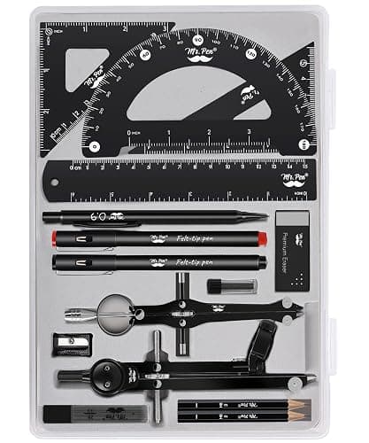 Mr. Pen- Professional Geometry Set, 15pcs, Black Geometry Kit for Artists and Students, Geometry Set, Metal Rulers and Compasses, Drawing Tools, Drafting Supplies, Drafting Set, Drafting Tools and Kit - Image 1