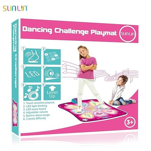 SUNLIN Dance Mat - Dance Mixer Rhythm Step Play Mat - Dance Game Toy Gift for Kids Girls Boys - Dance Pad with LED Lights, Adjustable Volume, Built-in Music, 3 Challenge Levels (3-12 Years Old) - Pink thumbnail 8