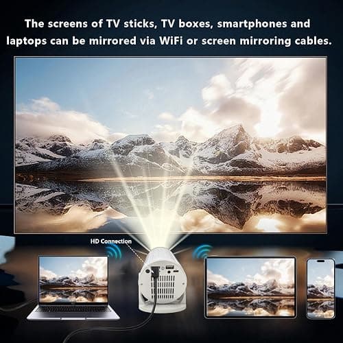 XBJ Mini Projector with WIFI, 4K Support Portable Projector 180° Rotatable.Full HD 1080P Outdoor Projector 17"-130" Screen Movie Projector. Compatible for Smartphone, Laptop, TV Stick,USB(No App) thumbnail 2