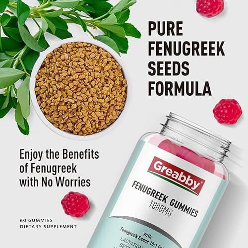 GREABBY Fenugreek Gummies 1000mg, Pure Organic Fenugreek Seeds Supplement for Breastfeeding, Healthy Lactation Support, Non-GMO (60 Vegan Gummies) thumbnail 6