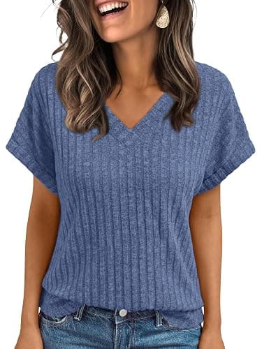 AUTOMET Women Tops Summer Sweaters Short Sleeve V Neck Shirts 2025 Spring Fashion Dressy Casual Business Tunic Blouses - Image 1