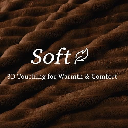 BEDELITE Fleece Throw Blanket for Couch - 300GSM Soft & Warm Fluffy Chotolate Brown Blanket, Decorative and Giftable Striped Blankets for Women, Men, 50"x60" thumbnail 4