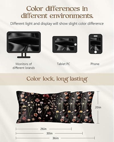 Miss Adola 2 Pack Mulberry Silk Pillowcase for Hair and Skin - King Size 20 x 36 Inches with Hidden Zipper BK Grow Flower 19 Momme Soft Sleeping Silk Pillow Case for Women, Moms thumbnail 2