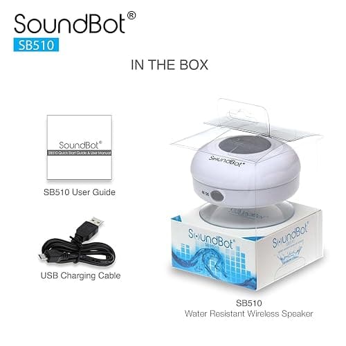 Soundbot® Waterproof Shower Speaker HD Water Resistant Bluetooth Handsfree Portable with Loud Clear Sounds 6+hrs of Playtime, Wireless Suction Cup Small Durable for Outdoors Travel Home SB510 (White) thumbnail 7
