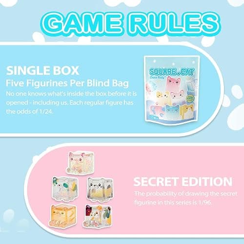 LUCKJOY Square Cat Series Blind Pack (5PCs in one Bag) Random Design Cat Blind Box Figures Collectible Toys Cute Mystery Box Home Decorations Holiday Birthday Gifts thumbnail 6