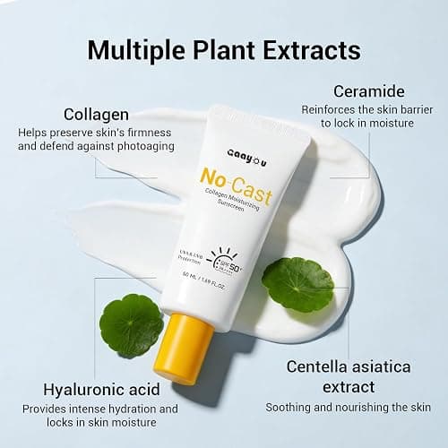 No Cast Moisturizing Sunscreen SPF50 PA++++ Collagen Facial Sunscreen Korean Sunscreen with Hyaluronic Acid, Oil Free, No White Cast Natural Sunscreen for All Sensitive Skin Type thumbnail 6