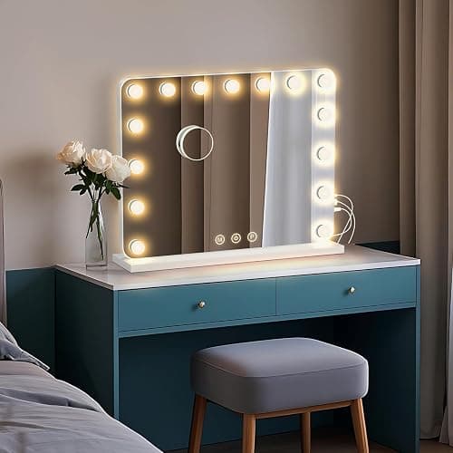 LZNIOZ Hollywood Vanity Mirror for Makeup: 58x48 cm - 3 Color Modes,15 Dimmable LED Bulbs,USB & TYPE-C Output Port,touch Screen, Tabletop or Wall Mounted for Women - Bedroom - 58L x 48W cm thumbnail 7