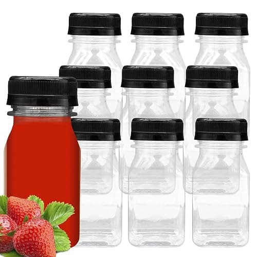 Auvotuis 10 PCS 4 oz Plastic Juice Bottles Empty Clear Milk Bottles with Lids, Beverage Containers for Juice, Milk and Other Drink - Image 1