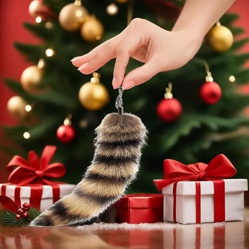 Iivos Fluffy Therian Raccoon Tail Keychain - Soft Raccoon Fur, Durable, Perfect for Cosplay, Renaissance Fairs thumbnail 6