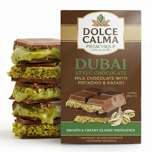 Dolce Calma Dubai Chocolate Bar Milk (200g / 7oz) – Viral Authentic Handmade Belgian Chocolate with Turkish Pistachio & Crispy Kataifi, Premium Quality Candy, Luxury Cream Kunafa Filling, No Palm Oil - Image 1