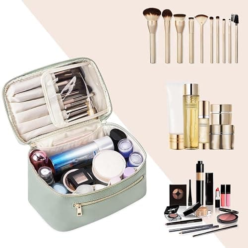 Wandering Nature Makeup Bag, Travel Make Up Organizer Cosmetic Brush Bags Case for Women in Vegan Leather, Sage Green, Patent Pending thumbnail 6