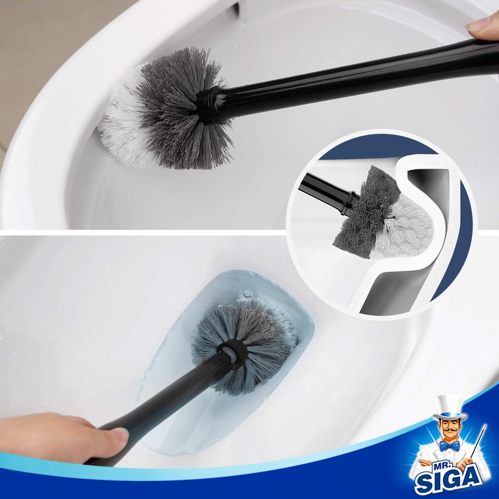 MR.SIGA Toilet Bowl Brush and Holder, Sturdy Long Handle, Black, 1 Pack thumbnail 5