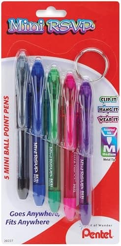 Pentel Mini R.S.V.P. Ballpoint Pen, Medium line, Assorted Ink Colors, 5 Pack (BK91MNBP5M) - Image 1