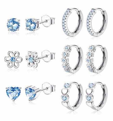 YADOCA 𝟵𝟮𝟱 𝗦𝘁𝗲𝗿𝗹𝗶𝗻𝗴 𝗦𝗶𝗹𝘃𝗲𝗿 Earrings for Girls Women - Hypoallergenic Cute Kids Toddler Earrings - Cubic Zirconia Earrings Studs Hoop Set for Sensitive Ears - Image 1