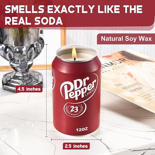 Doctor Pepper Candle - Smells Like The Real Soda - Cute Candles for Cool Gifts - Funny Candles for Any Occasion - Cute Things for Aesthetic Room Decor - Cool Candle for Cool Things thumbnail 3