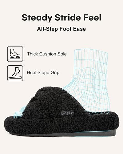LongBay Womens Orthopedic Arch Support Slippers Fuzzy Open Toe Memory Foam House Shoes Bow Crossbands Indoor Bedroom Slides Gift thumbnail 6