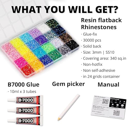 30000Pcs Resin Jelly Rhinestones for Crafting Bedazzling, Multicolor 3mm Flatback Gems for Crafts Clothing Clothes Tumblers Shoes Nails, Flat Back Mixed Color Bulk Bedazzler Kit Jewels with b7000 Glue - Jelly AB | 24 colors | 3mm - Large Pack + 3Pcs Glue thumbnail 2