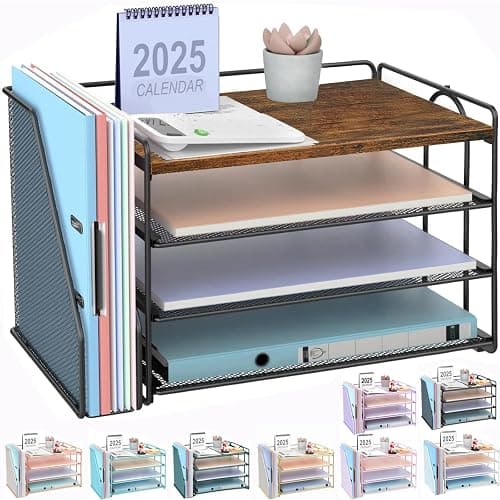 gianotter 4-Tier Paper Organizer With Magazine Holder, Desk Organizers and Accessories, Desk Accessories & Workspace Organizers, File Organizer for Office Supplies Storag (Wood, 4-Tier) - Image 1