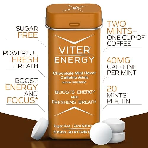 Viter Energy Caffeinated Mints 40mg Caffeine, B Vitamins, Sugar Free. (Chocolate Mint, 20pcs, 6 Pack) thumbnail 2