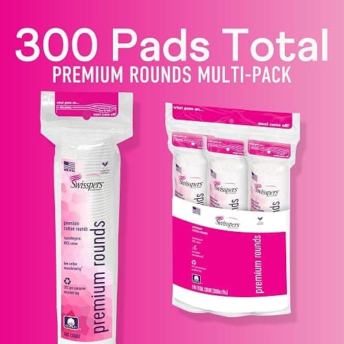 Swisspers Premium Cotton Rounds, Dual Sided Pads - 100 Pads (Pack of 3) - 100% Pure Chlorine-Free Cotton, Hypoallergenic & Dermotologist Tested - Cotton Pads for Makeup & Nail Polish Removal thumbnail 2