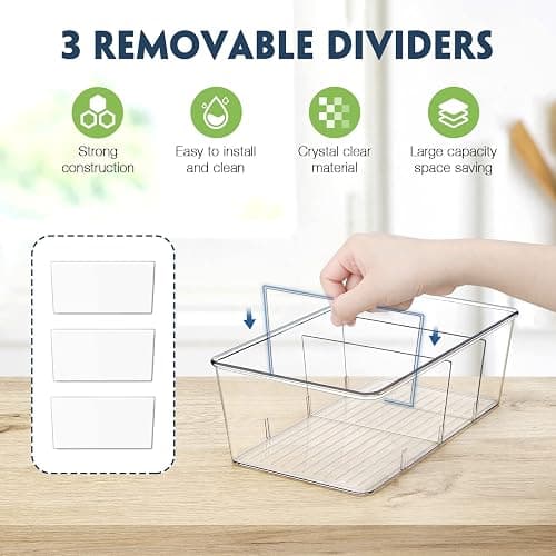 Batoto Pantry Organization and Storage Bins, Refrigerator Organizer Bins – Clear, Kitchen Organization and Storage with Dividers (2 Pack) thumbnail 3