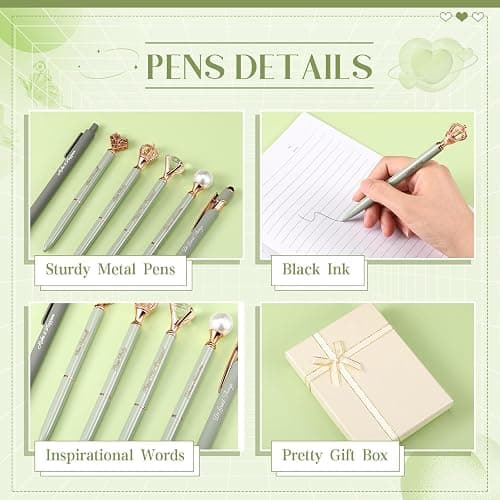 Qeeenar 6 Pcs Fancy Pens for Women Crystal Diamond Pen for Journaling Pretty Glitter Ballpoint with Box Inspirational Gifts for Women Girls College Students Cute Back to School Gifts (Sage Green) thumbnail 4