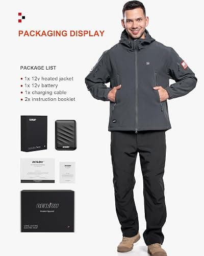 DEWBU Heated Jacket for Men with 12V Battery Pack Winter Outdoor Soft Shell Electric Heating Coat thumbnail 6