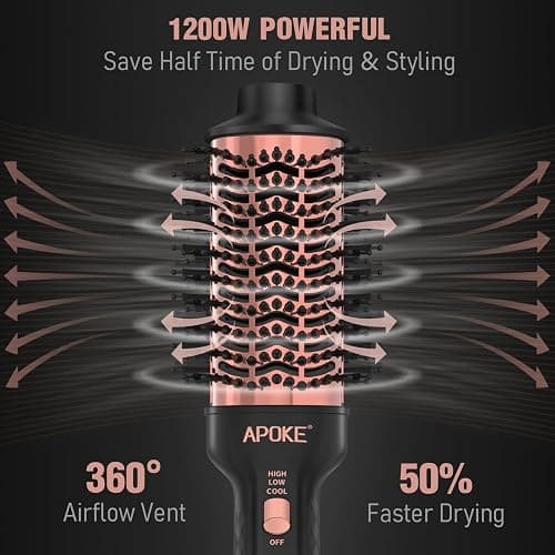 APOKE One Step Hair Dryer Brush Hot Air Stylers and Volumizer, Lightweight Hairdryer Heated Air Brush for Drying Straightening Curling Volumizing Hair (Bright Black) - Bright Black thumbnail 3