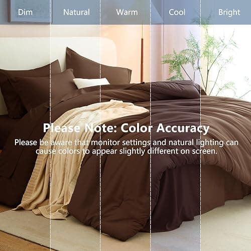 CozyLux Twin XL Comforter Set College Dorm Essentials, 5 Pieces Brown Bed in a Bag Twin Extra Long Comforter Set with Sheets, Pillowcase & Sham, Soft Down Alternative Bedding Sets, Back to School thumbnail 7