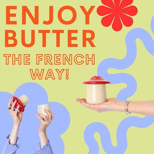Mushroom Shaped Butter Dish - French Style Butter Keeper - Red and White Ceramic Butter Crock for Countertop - Storage Container for Spreadable Butter thumbnail 3