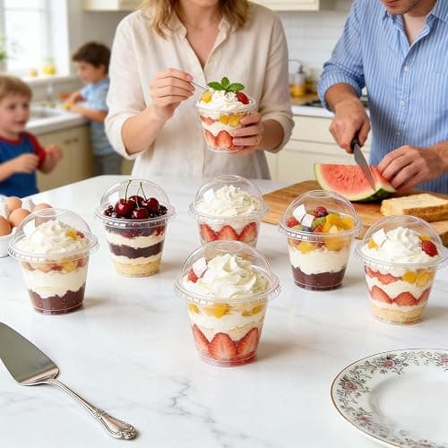 Clawsoff 50 Pack 9 oz Plastic Cups with Dome Lids, Disposable Dessert Cup No Hole, Fruit Cup, Clear Parfait Cups for Cake, Cold Drink, Ice Cream, Salad thumbnail 7