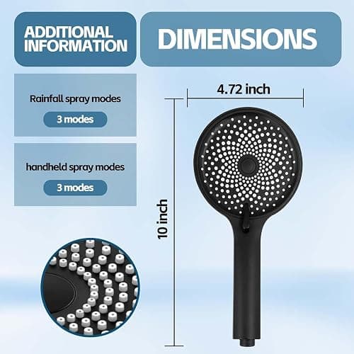 Shower Head,10 Inch High Pressure Rain Shower Head with Handheld Spray Combo, Adjustable Dual Rainfall Shower Head - Showerhead Comb Set with Extension Arm - 60 Inch Long Shower Hose（Black） thumbnail 3