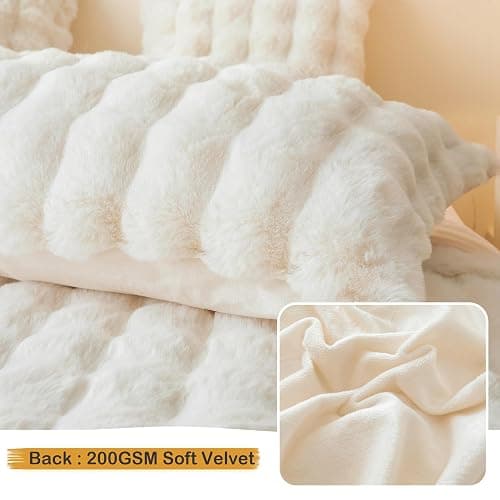 LIFEREVO Fluffy Faux Rabbit Fur Body Pillow Cover, Luxury Ivory Bubble Shaggy Plush Bed Body Pillowcase with Zipper Closure, Long 20"x54" Fuzzy Furry Pillow Case for Adults Kids Girls Teens, Beige thumbnail 5