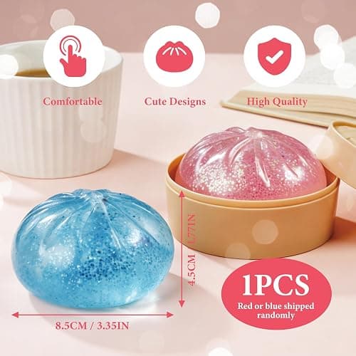 Dumpling Squishies,3.4inch Colorful Dumpling Stress Balls, Fidget Sensory Toy, Squeeze Dough Ball Stress Relief Hand Toys with Food Steamer,Dumpling Squishy Mystery Box, 2 Colors Random (1pack) thumbnail 2