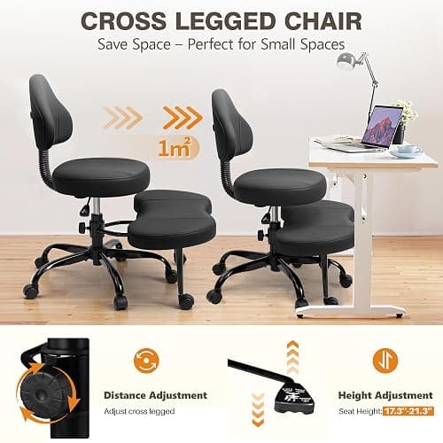 AtHope Cross Legged Office Chair, Criss Cross Desk Chair ADHD Meditation Kneeling Yoga Seat with Adjustable Height, Lumbar Support, Wider Footrest and Wheels (Black) thumbnail 4