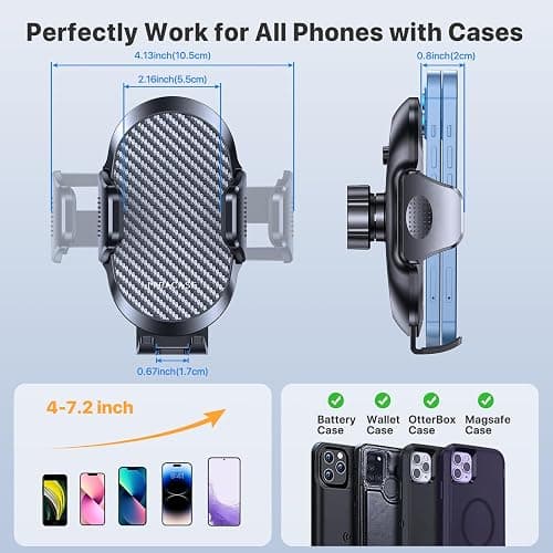 Miracase Phone Holders for Your Car with Metal Hook Clip, Air Vent Cell Phone Car Mount, Universal Automobile Cradle Fit for iPhone Android and All Smartphones, Dark Black - Dark Black thumbnail 6