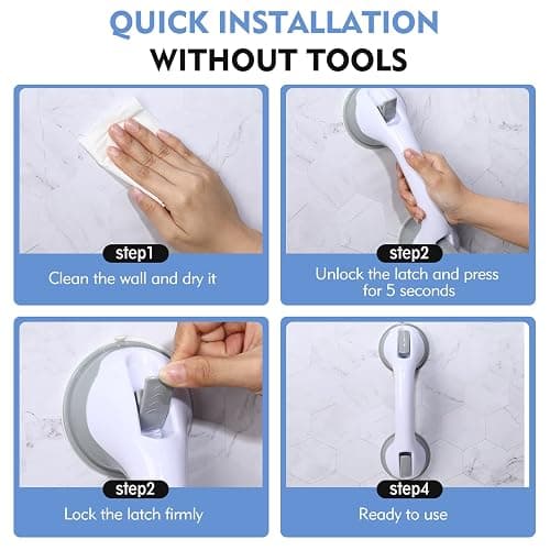 Grab Bars for Bathtubs and Showers, 12 Inch Shower Handle Strong Suction Cup Grab Bar for Shower Chair Stool, Bathroom Safety Bar for Seniors, Elderly, Handicap (2 Pack) thumbnail 6