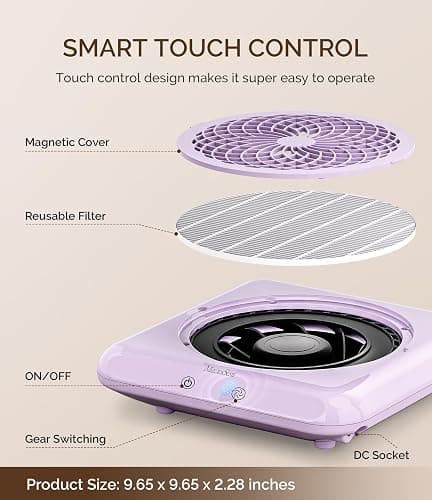 ⭐️⭐️⭐️ MelodySusie Professional Nail Dust Collector with Max Suction Power,SProF 4500RPM Nail Vacuum Fan with 3 Suction Modes,Touch Control,Acrylic Nail Tools for Nail Tech & Salon Use,Purple thumbnail 5