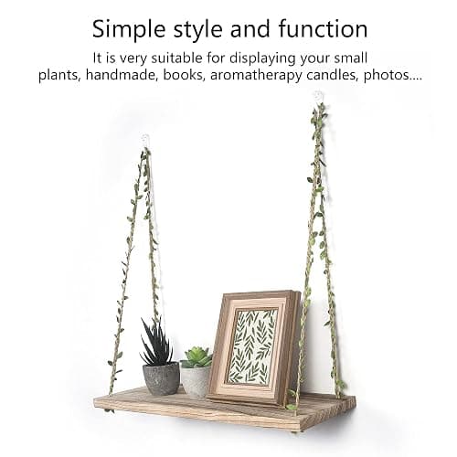 MITIME Hanging Shelves for Indoor Wall and Window - Floating Wall Shelves for Plant Display, Boho Style Home Decor.(Leaf Rope, Light Color,Large*2) thumbnail 5
