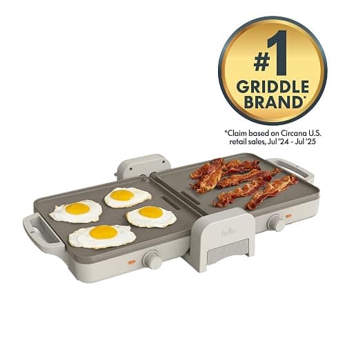Bella 10"x 20" Ceramic Fold-n-Store Dual Temp Griddle, Fits-anywhere Kitchenware, EverGood Ceramic Nonstick Coating, 2 Temperature Zones up to 400°F​, Dishwasher Safe Drip Tray, 1500 Watt, Oatmilk thumbnail 4