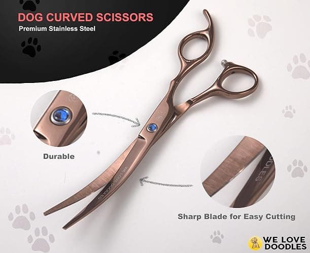 Dog Grooming Scissors Kit - Best Tools for Goldendoodles, Poodles & Doodles - Straight, Curved & Thinning Shears - Golden Doodle Grooming Kit - Professional Grade Steel, 4 Pc Set [We Love Doodles] thumbnail 5